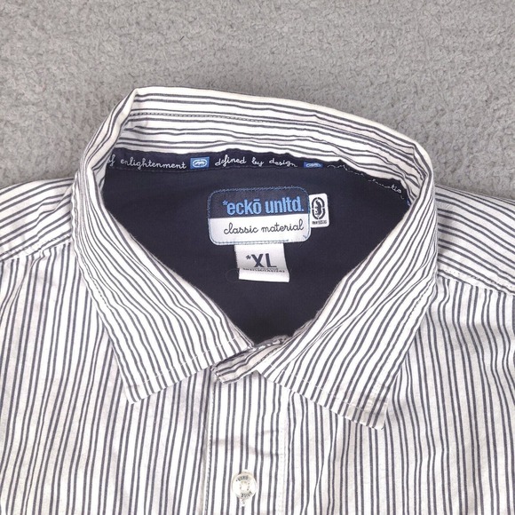 Ecko Unltd Shirt Mens XL White Striped Button Down Classic Material Short Sleeve - Picture 6 of 14